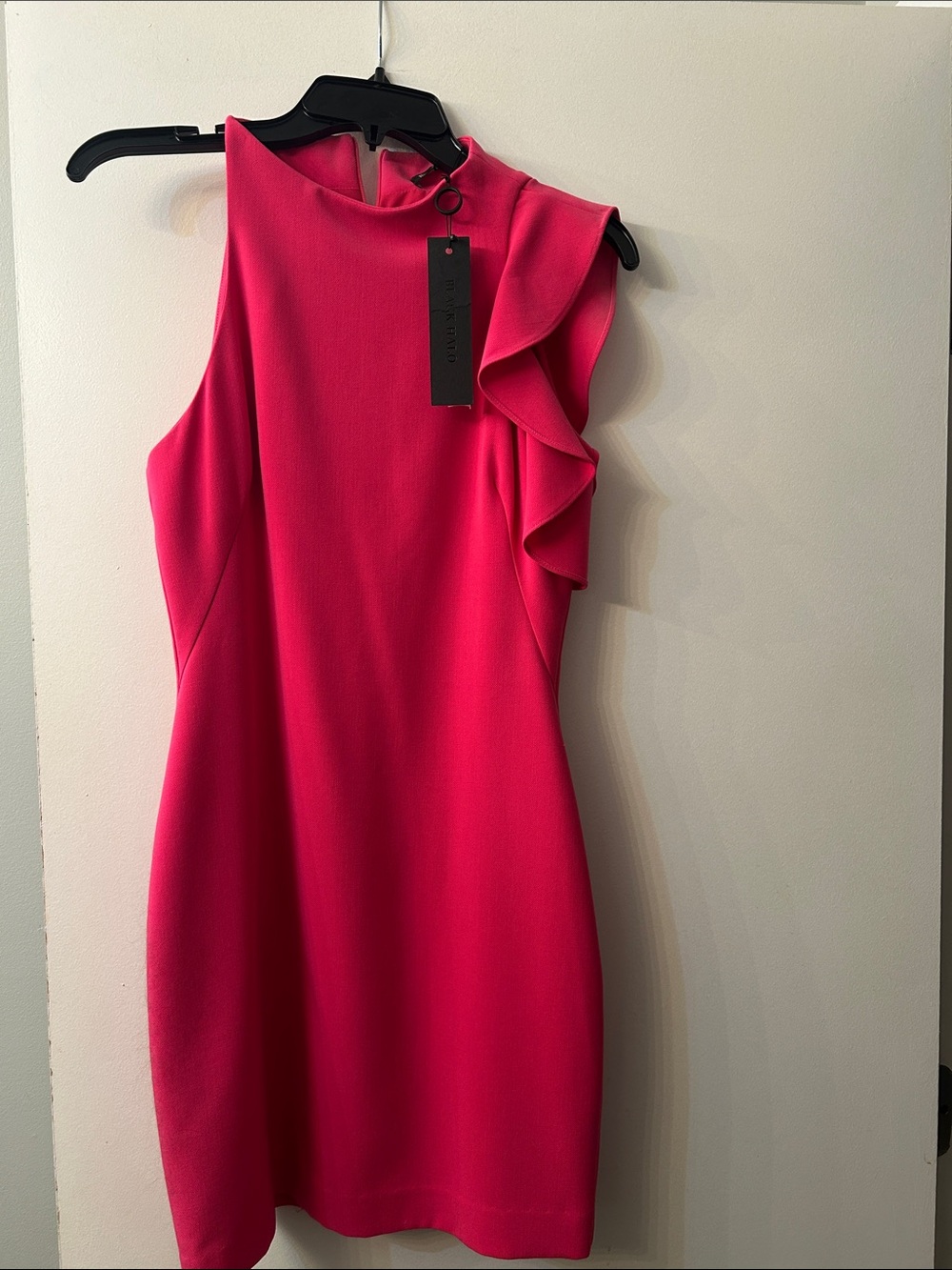Black Halo Hot Pink One-Shoulder Ruffle Mini Dress